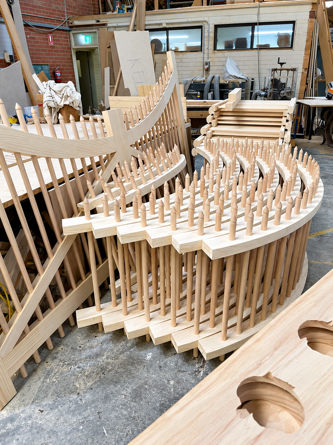 Sweeping curved balustrade assembly; restored photograph